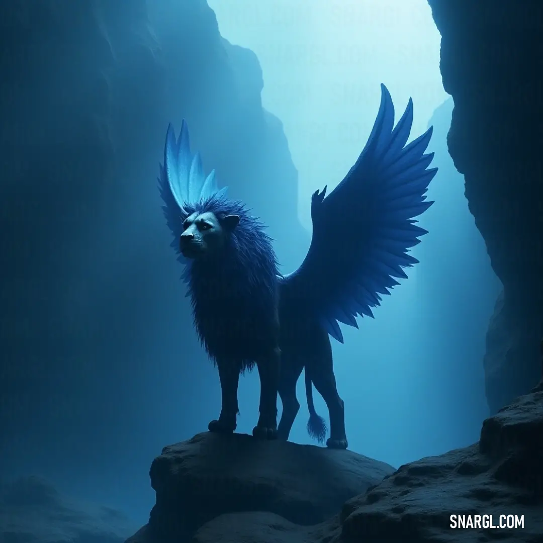 The ethereal Blue Simurgh exuding grace as it stands upon a rocky outcrop in a magical cave, enveloped in soft blue light that complements its regal appearance. A majestic Blue Simurgh with vibrant blue plumage perched atop a rugged rock amidst a mystical cave, radiating an aura of serenity under a luminous light blue sky that enhances its striking presence.