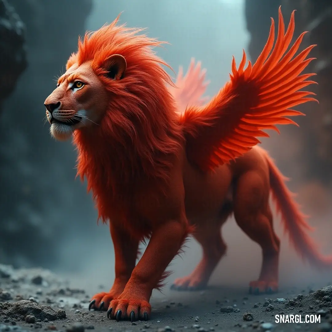 The enchanting Simurgh of the Eternal with flowing red hair and a captivating tail stands in a foggy cave surrounded by rugged terrain. The enchanting Simurgh of the Eternal, with its flowing red hair and captivating tail, stands gracefully amidst a fog-laden cave, surrounded by rugged terrain that enhances the mystical aura of this legendary creature.