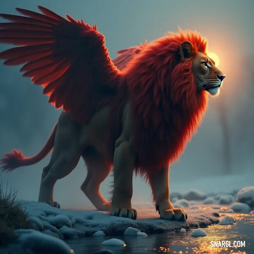 Behold the Simurgh of the Eternal, its wings unfurled atop a rocky perch next to a radiant body of water, bathed in ethereal brightness. The Simurgh of the Eternal, with its magnificent wings outstretched, stands proudly upon a large rock beside tranquil waters, illuminated by a piercing bright light that enhances its otherworldly presence.