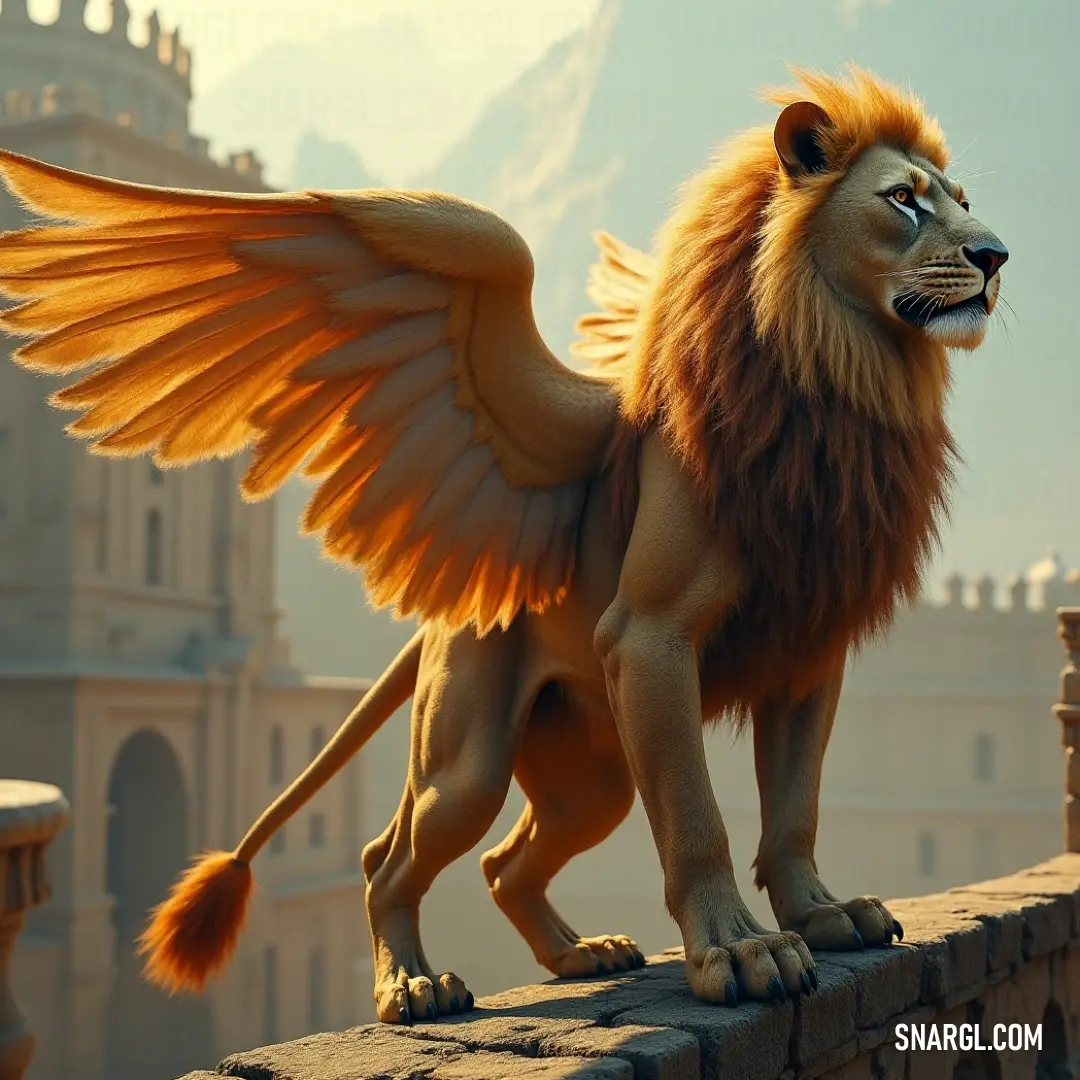 A stone statue of the Simurgh of the Sun adorns the wall of an ancient castle, its wings carved in intricate detail, forever watching over the lands from its eternal perch. The Simurgh of the Sun, immortalized in stone, gazes out from the wall of an ancient castle, its majestic wings frozen in time, with the stone fortress standing strong in the background.