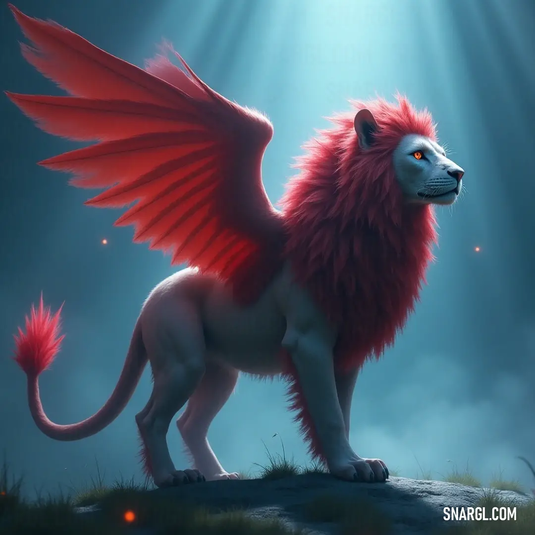 Under a starry night sky, the red-winged Simurgh stands resiliently on a rocky outcrop, illuminated by ethereal light breaking through dark clouds, exuding a mystic aura of strength and mystery.