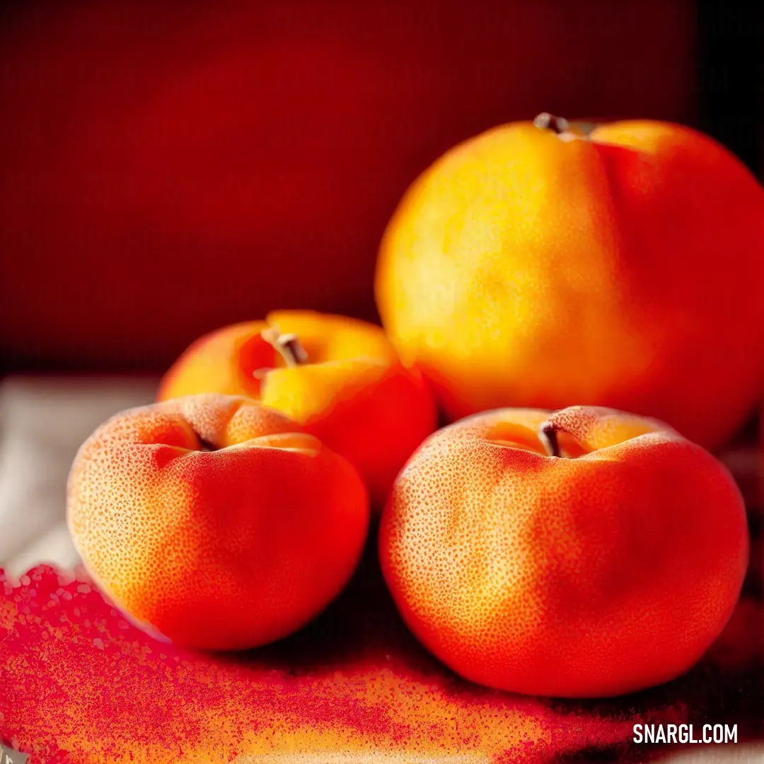 Group of oranges on top of a table next to each other on a cloth covered table