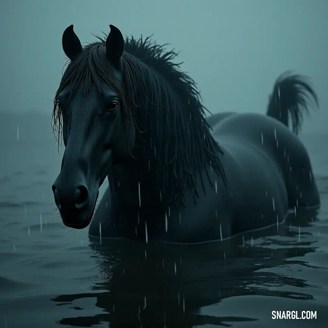 Siobhan gliding effortlessly through clear waters, showcasing its flowing mane and tranquil presence in a serene aquatic environment. Siobhan swims gracefully in the clear waters, its long mane flowing elegantly above the surface, embodying a sense of freedom and connection to the enchanting aquatic realm.