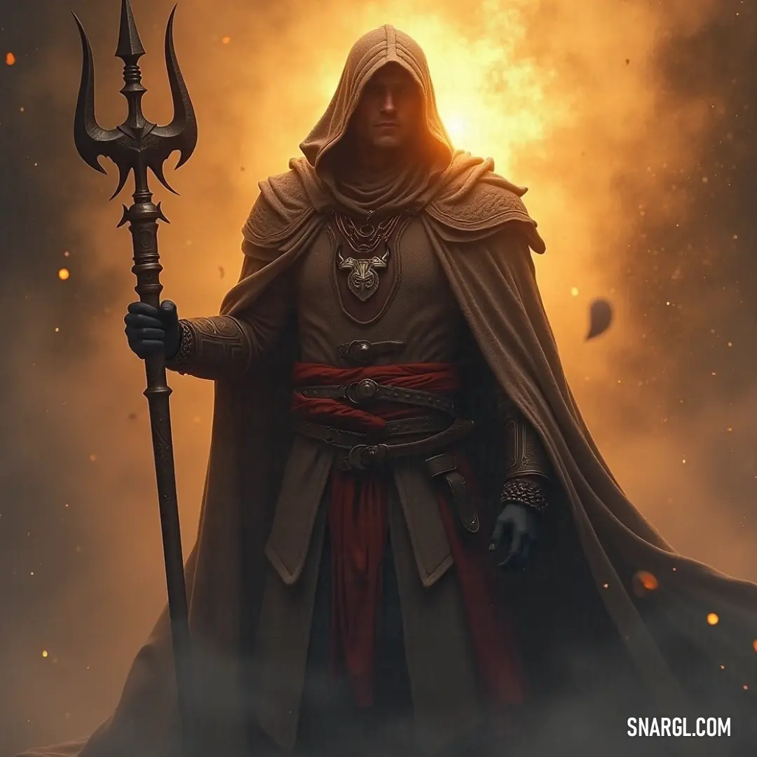 A mysterious warrior draped in a dark hood holds a staff and a sword, glowing with an enchanting light that pierces through the shadows, invoking intrigue and ancient wisdom. A formidable figure cloaked in shadows wields both staff and sword, emanating a mystical glow that illuminates the surrounding darkness, hinting at ancient powers.