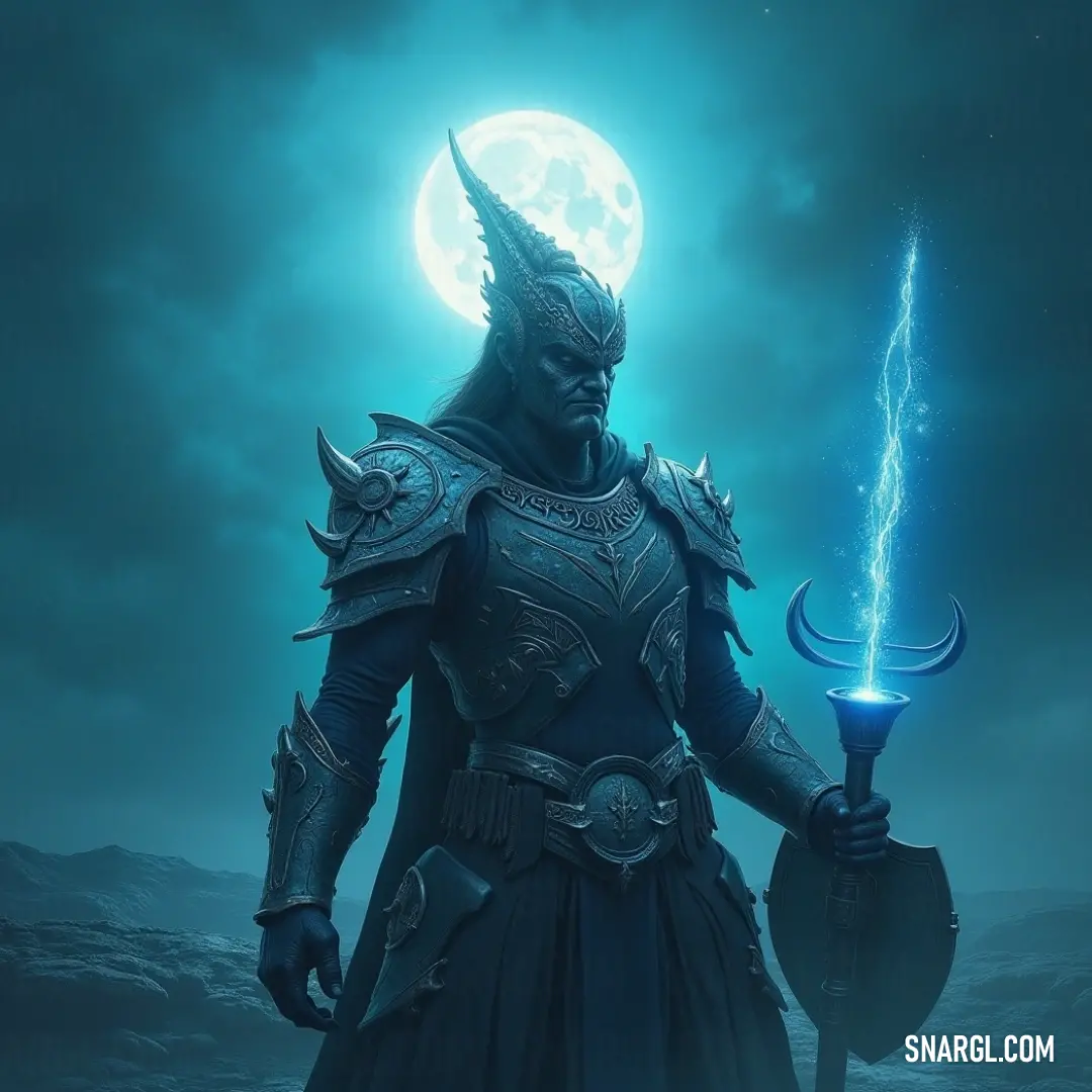 An awe-inspiring knight stands resolute under the full moon, a sword in one hand and a glowing orb in the other, embodying mystery and valor. A gallant knight clad in a dark suit holds a gleaming sword and a radiant orb, standing beneath the silvery glow of a full moon, his presence evoking mystery and courage.