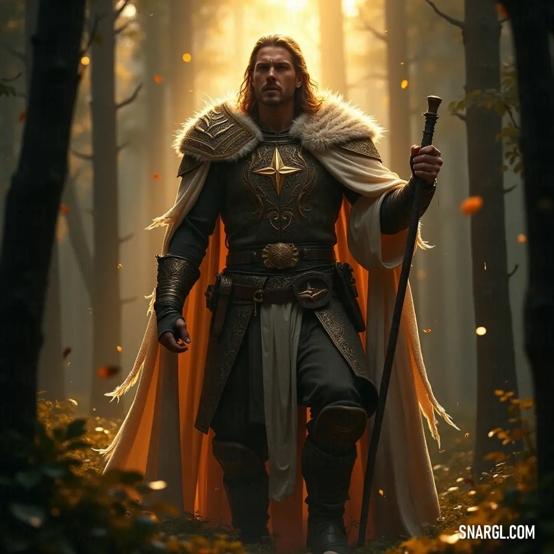 A medieval knight, dressed in full costume, stands in a mystical forest holding a sword, with an ethereal glow surrounding him. A heroic figure in medieval attire stands confidently in a misty forest, holding a sword aloft as a soft, glowing light illuminates the scene. The mystical aura enhances the sense of adventure and mystery in the atmosphere.