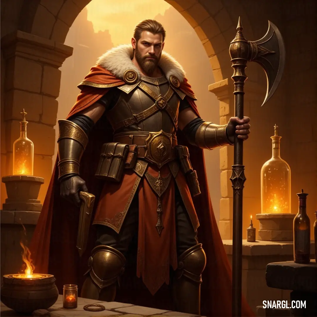 In a medieval chamber, Sir Magnus holds a staff and candle, illuminated by soft light that creates an air of mystery and wisdom. Sir Magnus stands in a medieval room, bathed in the soft glow of candlelight. Holding a staff in one hand and a candle in the other, he exudes wisdom and mystery, surrounded by ancient stone archways.