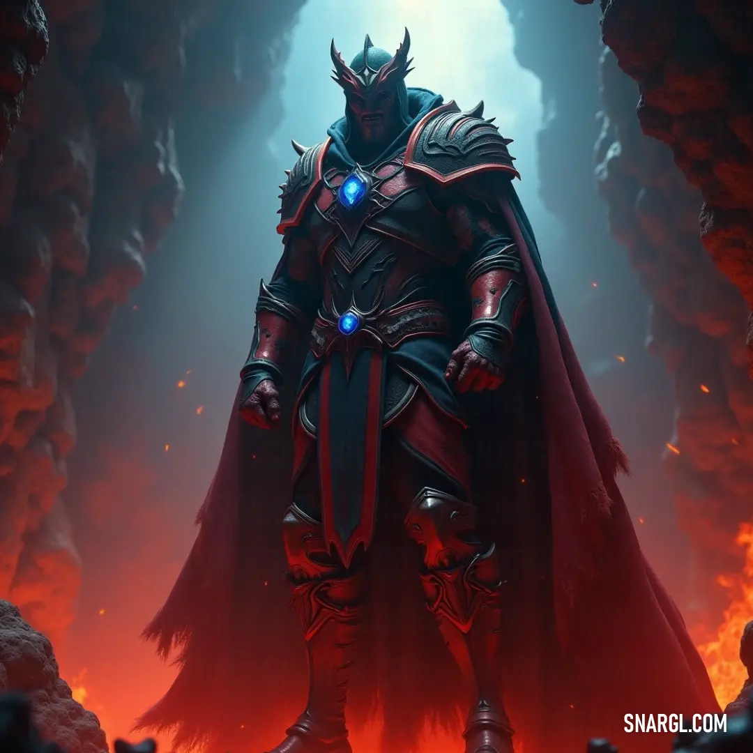 A knight in a red cape, sword in hand, stands in a cave where a strange glowing light emanates from his mouth, casting an otherworldly glow over the surroundings. A knight in a red cape stands tall in the dim light of a cave, holding a sword in one hand while glowing light emanates from his mouth. The eerie glow reflects off the cave walls, creating a dramatic atmosphere.