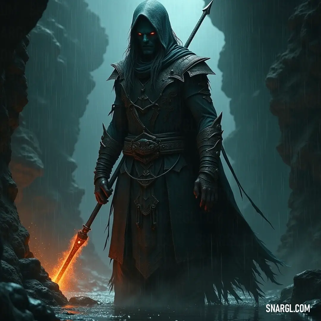 Within a dark cave, Sister Nerys holds a sword confidently in one hand, a flickering flame in the other, casting light on her surroundings as she bravely ventures into the unknown, determined to uncover hidden truths. In the depths of an ominous cave, Sister Nerys, donned in a hooded outfit, clutches a sword in one hand and a bright flame in the other, illuminating her path as she confronts the shadows lurking around her.