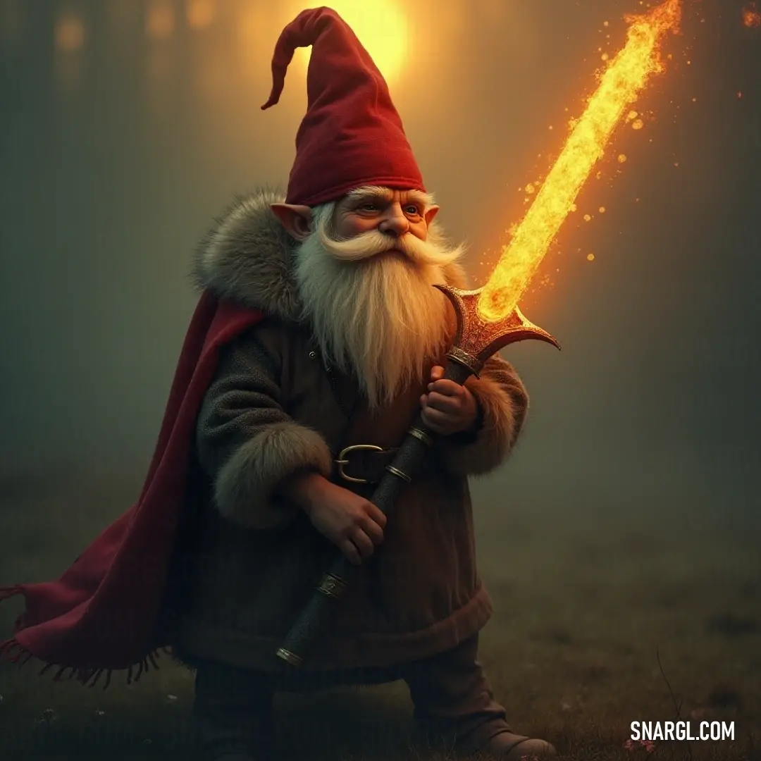 A mystical wizard adorned with a long red hat holds an impressive sword, embodying strength and wisdom as he stands amidst a spellbinding environment that feels charged with ancient magic.