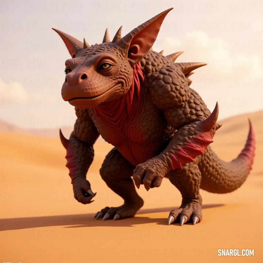 Charming toy Skar navigating the vast desert, bringing a touch of playful wonder to the serene landscape of rolling dunes and sky. A whimsical toy Skar perched upon a sandy dune, its vibrant colors creating a delightful contrast against the expansive desert landscape, where golden sands stretch endlessly under the clear blue sky.