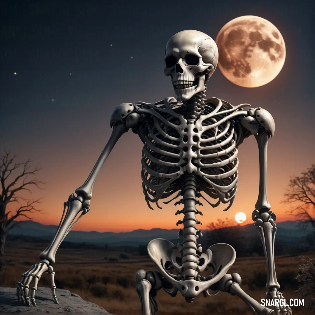 Skeleton is running in the moonlight with a full moon in the background photo by matt shaw / shutterstocker