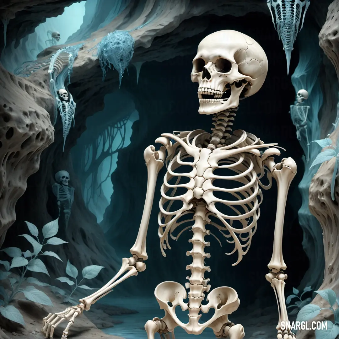 Skeleton is standing in a cave with a Skeleton in it's arms and legs