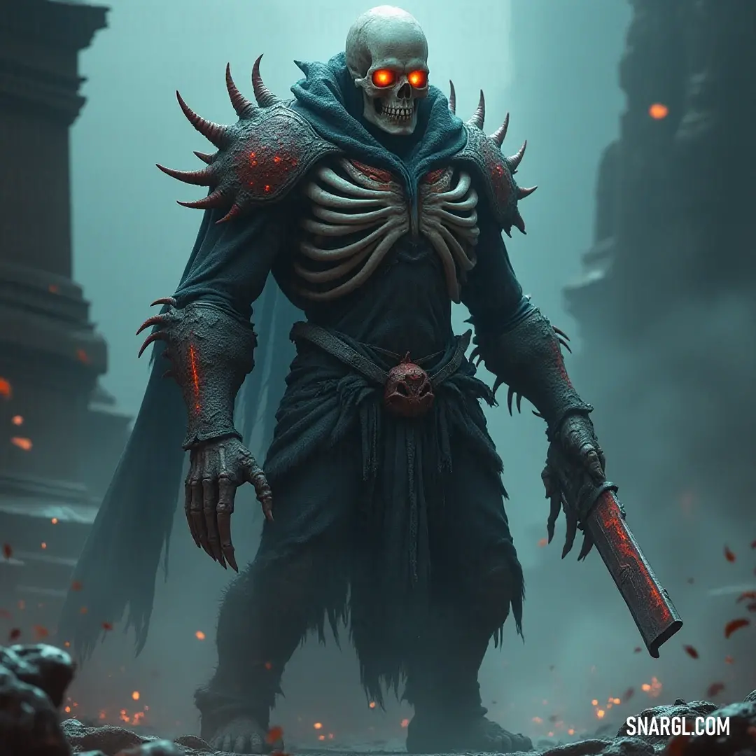 A cunning Skeleton clutches a menacing knife, standing resolute with a Skeletron perched defensively on its shoulder, both prepared for an imminent confrontation in shadows.