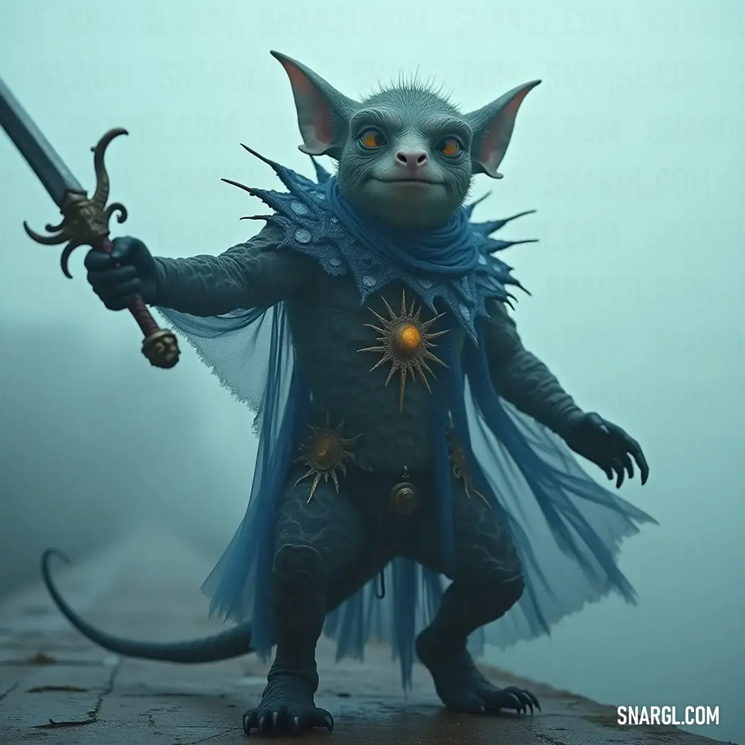 A dynamic Skol, clad in a unique costume and brandishing a sword, stands heroically with a golden star emblazoned on his chest, ready to embark on a daring adventure.
