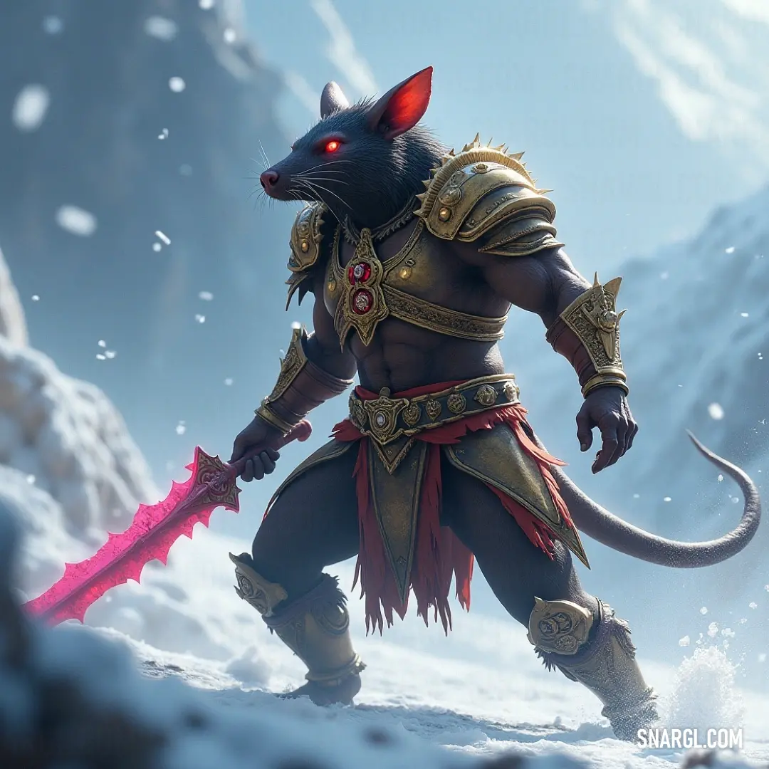 A computer-generated Skrit in armor and a helmet, sword in hand, exuding a powerful, ready-for-action energy. A computer-generated Skrit, donning a helmet and suit, stands ready for battle, holding a sword in one hand. The visual highlights his commanding presence, combining technology and strength in one image.