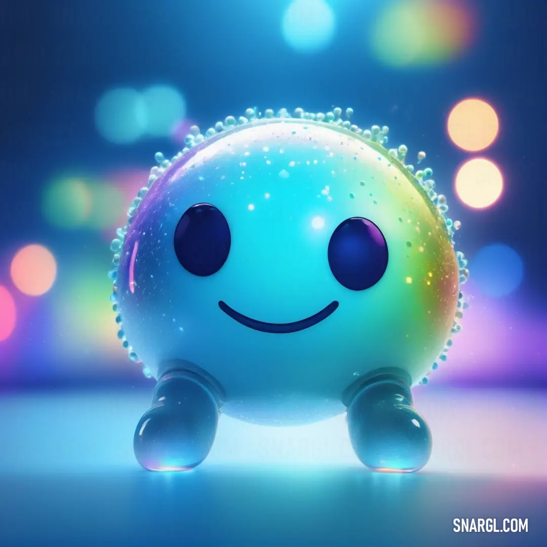 Little blue ball with a smiley face on it's face. Color CMYK 43,12,0,8.