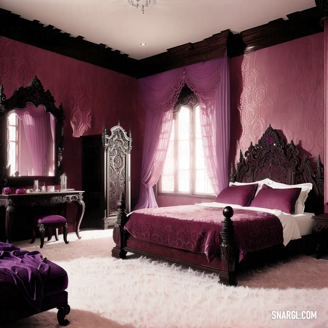 Picture with primary colors of Caput mortuum, Black, Ghost white, Sky magenta and Mauve taupe