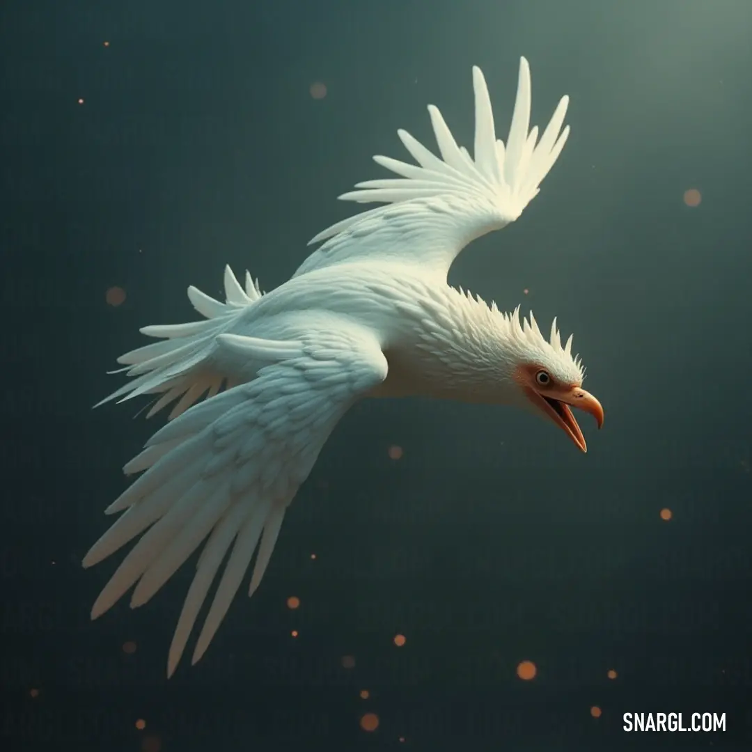Soaring through the crisp blue sky, a White Skyflare spreads its splendid wings wide, with its beak open, showcasing an exhilarating moment of freedom and joy against the backdrop of endless skies.