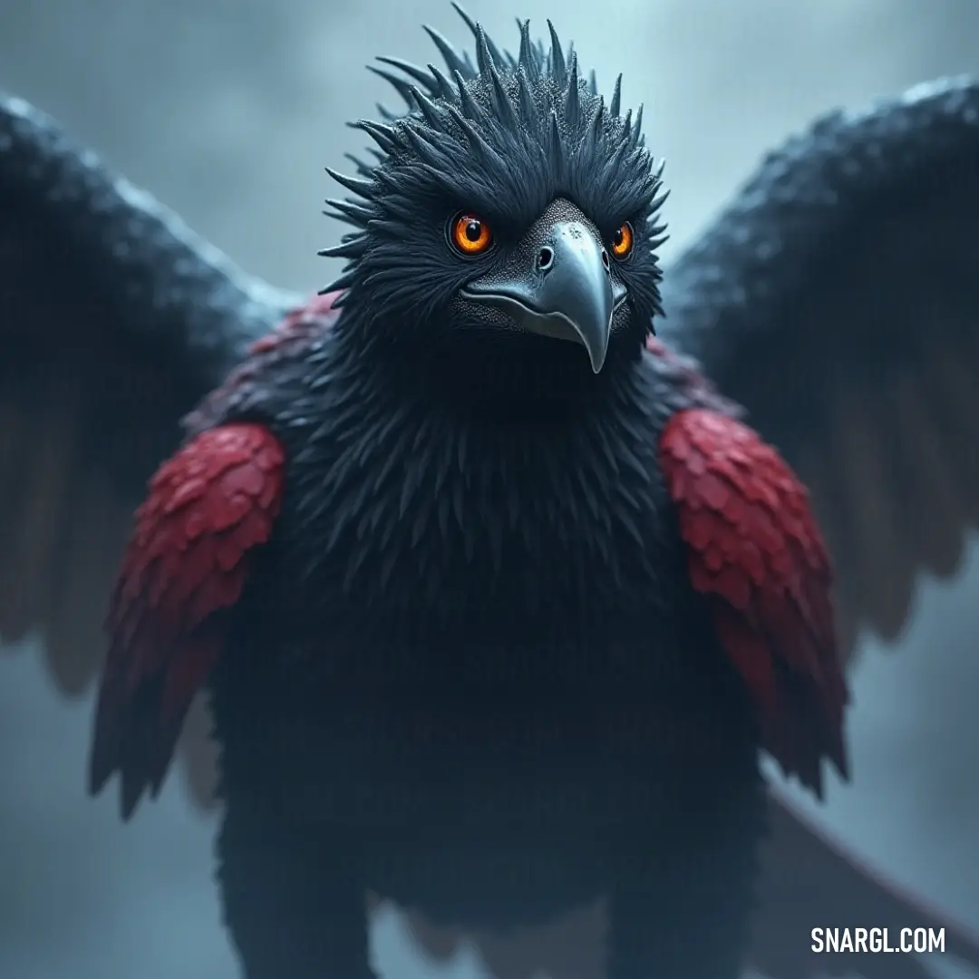 A remarkable Skyscream exhibiting an intricate tapestry of red and black hues, standing firmly with a commanding presence, showcasing its intricate features in an enigmatic wilderness. An extraordinary Skyscream with striking red and black wings, presenting a unique blend of colors and features, boldly poses against a cryptic environment, captivating viewers with its captivating appearance.