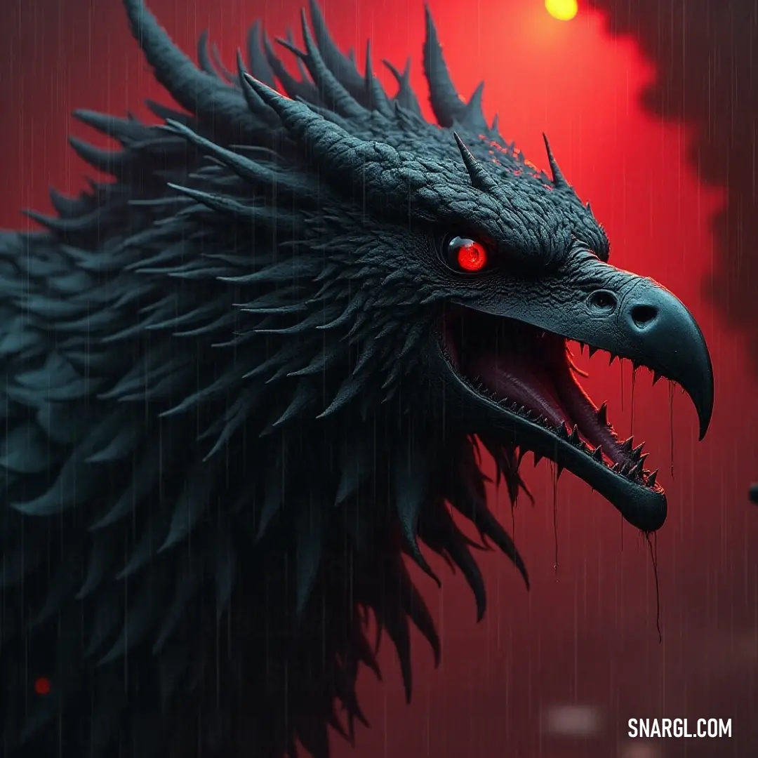 A fierce Skytalon creature with red eyes, black head, and sharp teeth, exuding a sense of power and danger. A mythical Skytalon creature with a black head, red eyes, and sharp teeth, resembling Godzilla. Its imposing presence is accentuated by its dark, menacing features and an air of mystery.