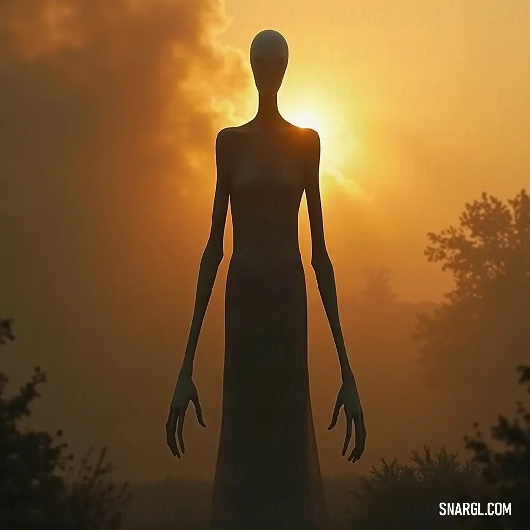 A chilling presence, the Slender Man, stands in a dusky field, enveloped by the silhouettes of barren trees, as the unsettling sunset paints the sky in vibrant hues. A mysterious figure resembling the Slender Man looms ominously in a twilight field, surrounded by silhouettes of trees, with the sunset casting an eerie glow, enhancing the tension of the scene and hinting at untold narratives.