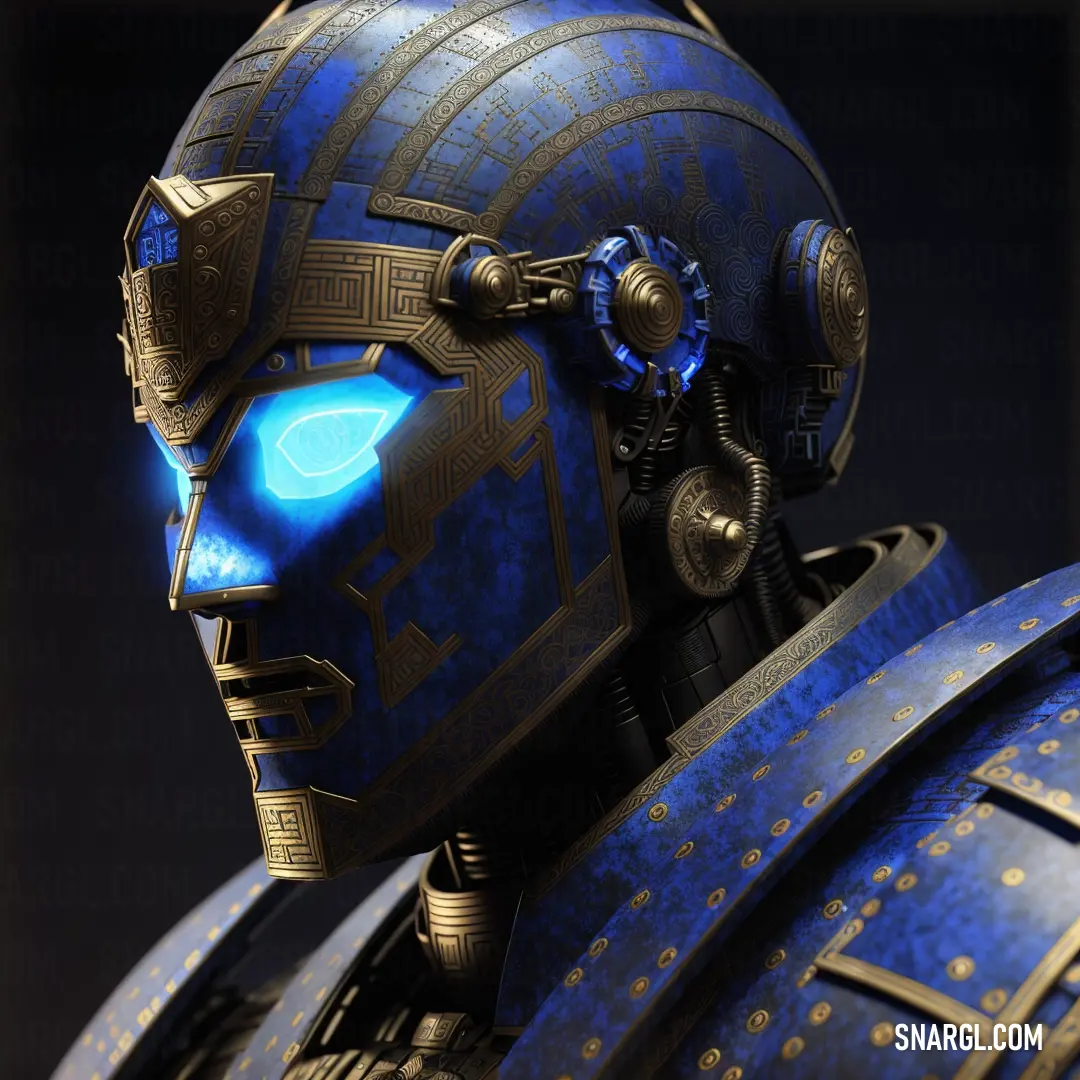 Smalt color example: Robot with a blue light on his face and a helmet on his head