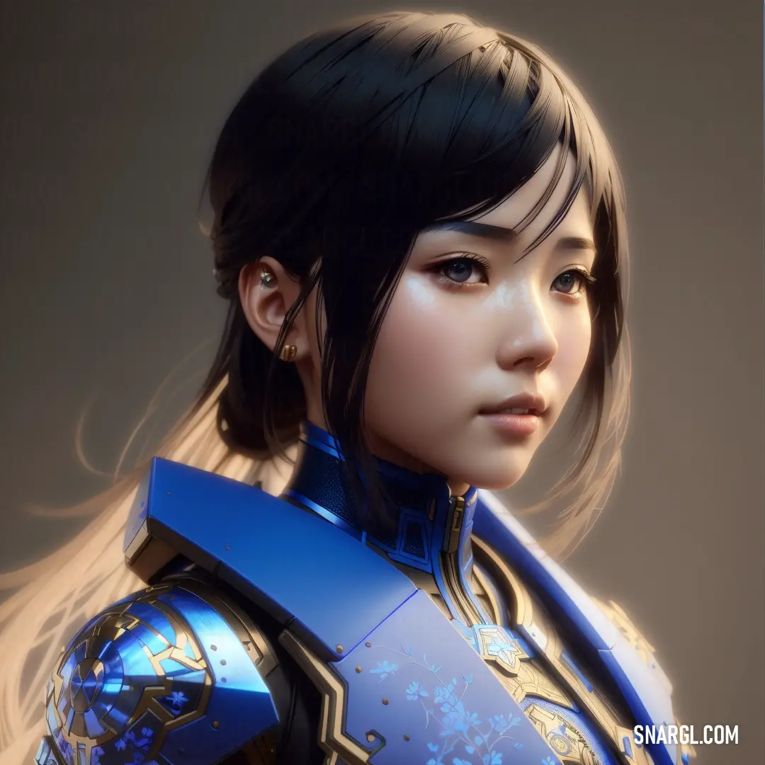 Smalt color. Woman in a blue armor with a ponytail