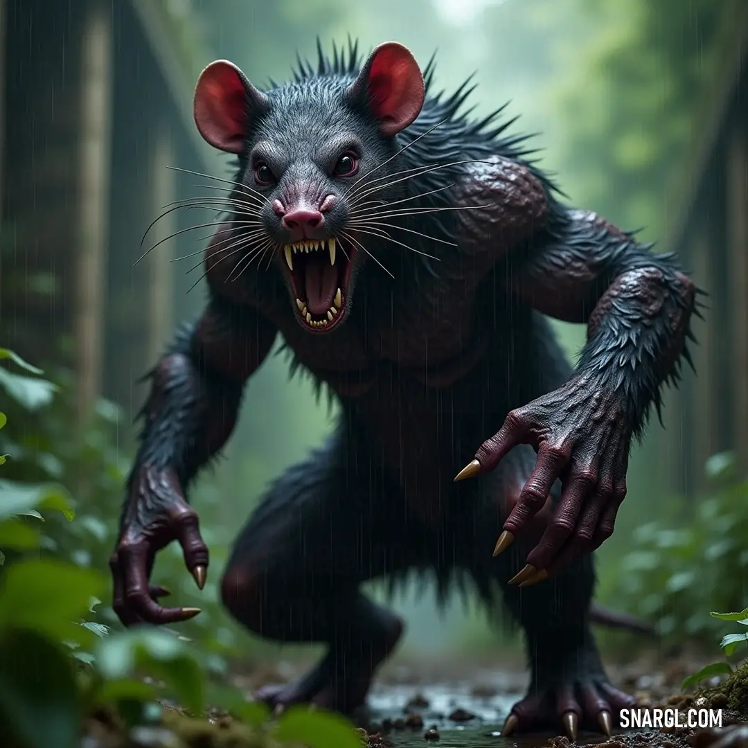 An imposing creature with a fearsome expression, adorned with claws on its face and hands, stands amidst towering trees in a shadowy forest, embodying the wild spirit of nature's untamed beauty. An imposing creature with a fearsome expression, adorned with claws on its face and hands, stands amidst towering trees in a shadowy forest, embodying the wild spirit of nature's untamed beauty.