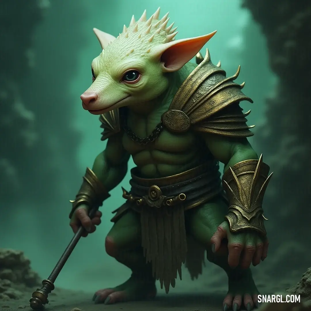 A heroic figure named Snix stands confidently on a rocky outcrop within a cavern, clad in shining armor and wielding a sword. The ethereal green light illuminating the cave enhances his brave demeanor and highlights the textures of his attire and surround