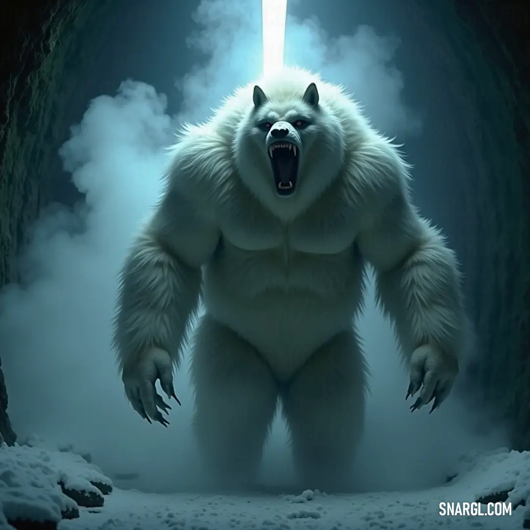 Illuminated White Bear in a Cave Majestic white bear illuminated by a soft, ethereal light, residing in the depths of a shadowy cave, its features radiate strength and mystery as it gazes into the distance.