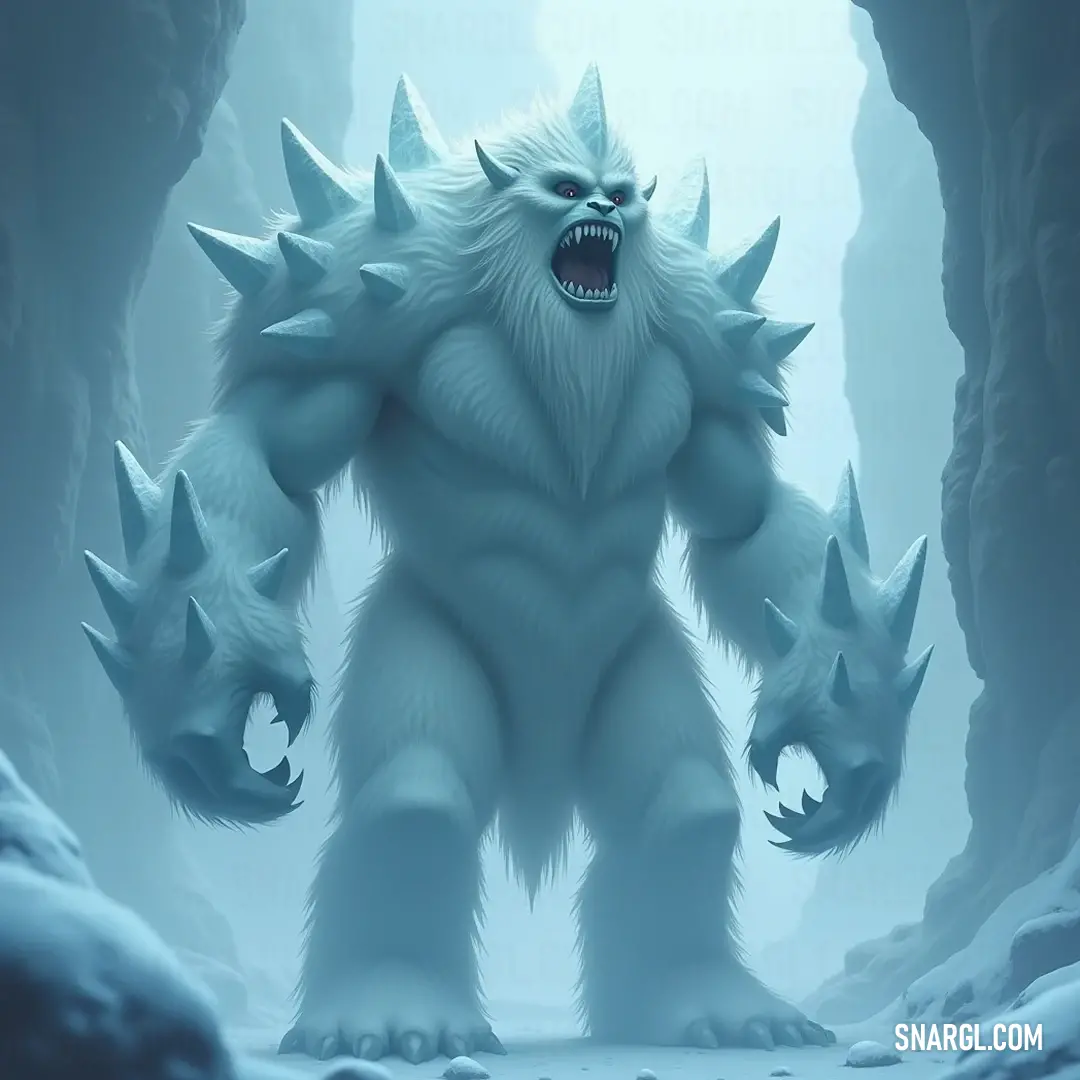 Intimidating Big Furry Snow Fiend with Spikes and Claws in Winter Wilderness A formidable Big Furry Snow Fiend showcases its sharp spikes and menacing claws, set against the backdrop of a chilling winter landscape, highlighting nature's raw power and the mystery of its existence.