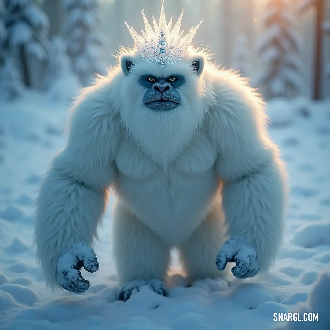Draped in a snow suit and crowned above, the White Snow King stands amidst a crystal white expanse, representing a figure of regal authority and playful spirit, inviting those who wander to ponder the mysteries of this frosty domain.
