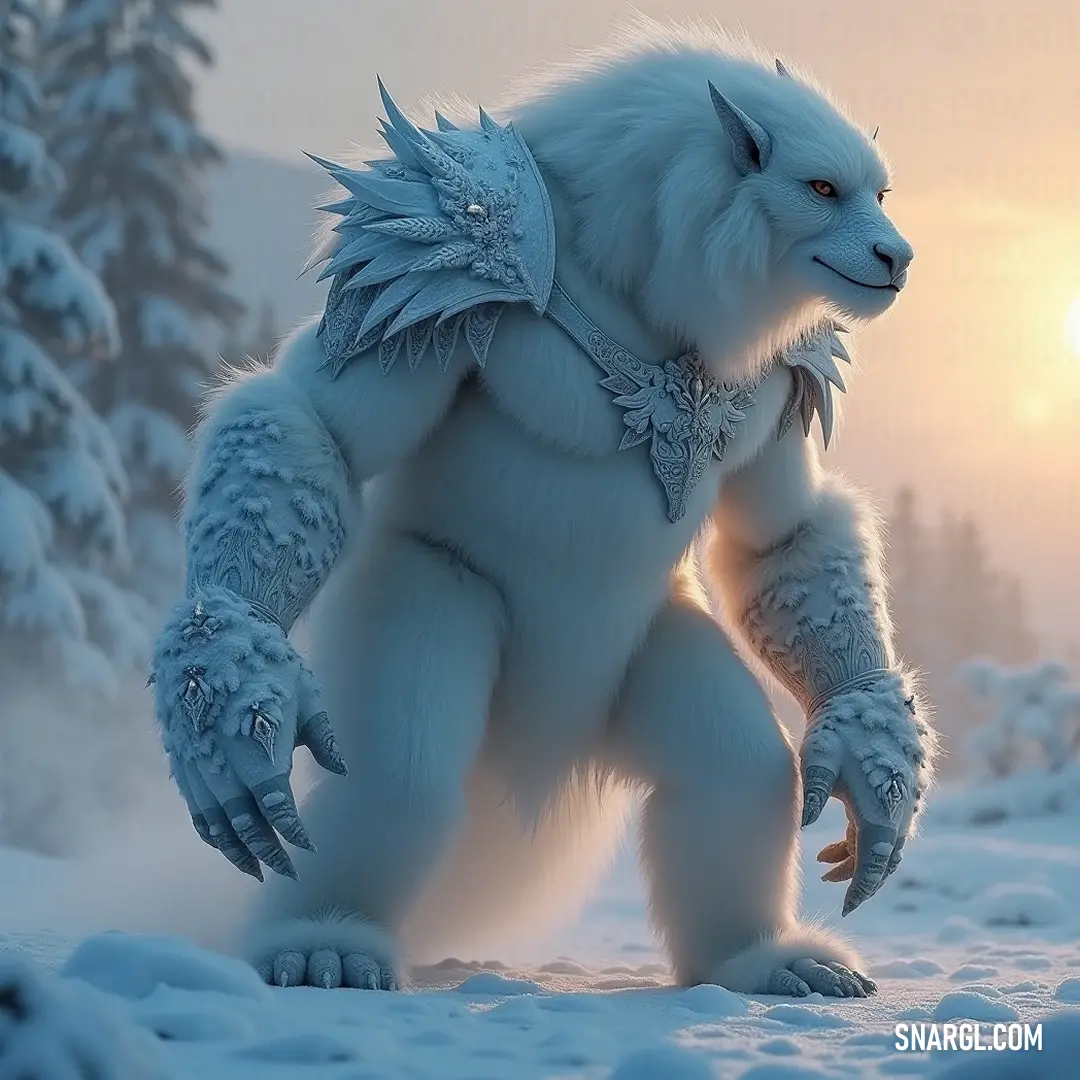 Graceful White Furry Snow Sentinel Amidst Sunlit Snow A soft, white furry Snow Sentinel bathed in warm sunlight, poised gracefully in a snowy environment, radiating a gentle charm that captivates all who behold it.