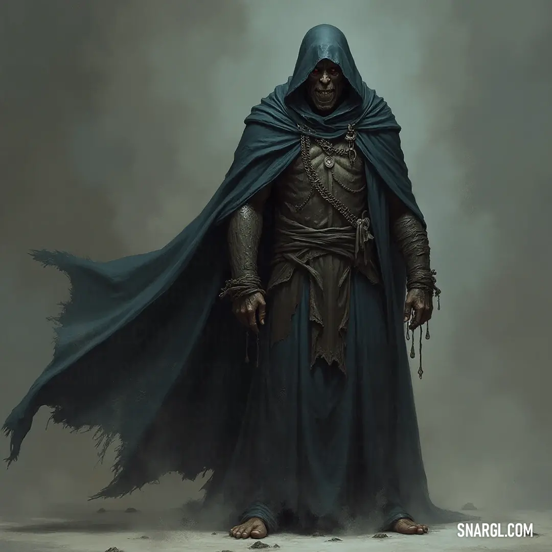 An imposing Soul Drainer clad in dark, hooded attire grips a gleaming sword, poised in an action-ready stance, emanating an aura of power and determination in a dimly lit setting.