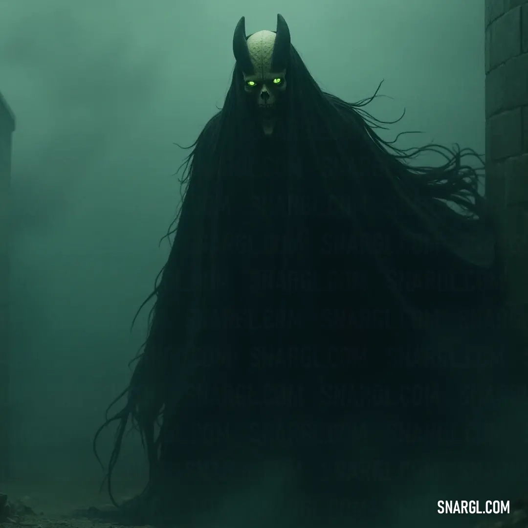 A foreboding Soul Harvester emerges, blending seamlessly with fog as its eerie presence resonates through the air. A chillingly captivating Soul Harvester with a long, flowing black cape and haunting green eyes glides through a murky area, framed by the distant silhouette of a clock tower.