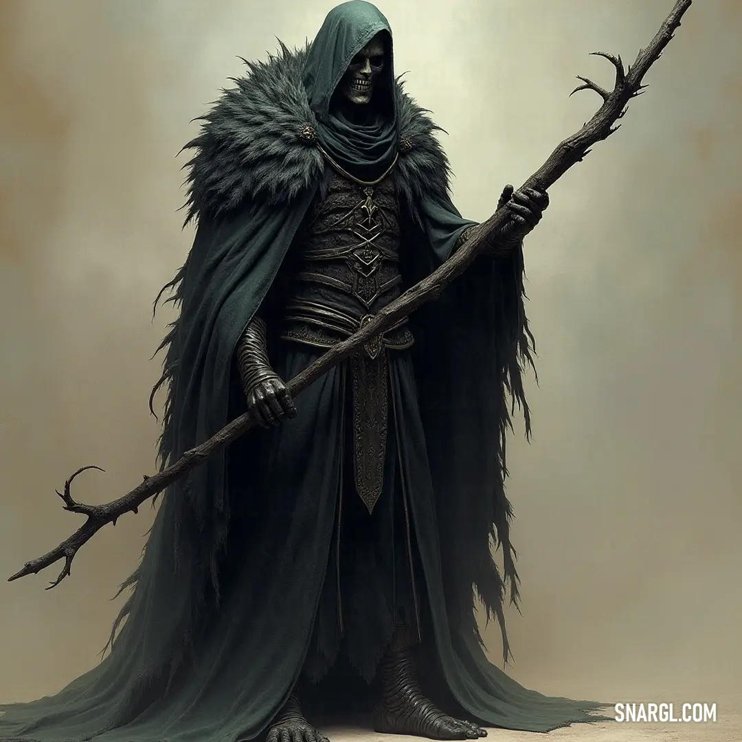 Soul Reaver in shadows wielding two sticks, shrouded in mystery. A Soul Reaver in a dark cloak, unexpectedly wielding two sticks, stands amidst swirling shadows, suggesting a blend of mystery and formidable power.