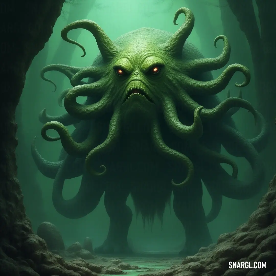 Within the dim confines of a cave, a Spectator reveals its eerie visage, surrounded by rough rocks and gently flowing water, breathing an aura of intrigue and foreboding in the shadowy depths.