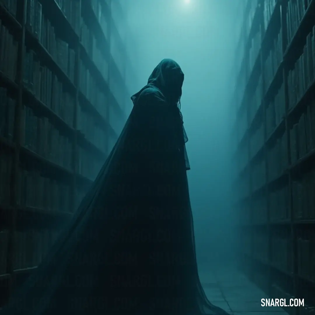 This haunted setting reveals a specter in a shadowy library, the ethereal light illuminating the dense fog and beckoning curious souls to explore the profound wisdom of the past. In a dimly lit chamber, a specter stands among towering bookshelves, bathed in ghostly light that breaks through the fog, hinting at the powerful knowledge contained within the tomes.