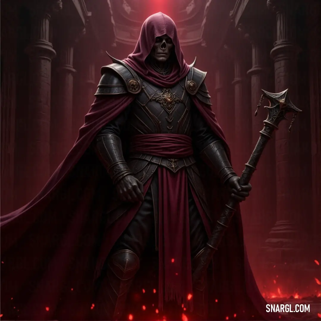 The red-robed spectral mage grips his sword with grim determination, his face bathed in an eerie red light that seems to pulse with dark energy and power. A spectral mage, cloaked in a red robe, holds a sword with a fierce expression. Red light bathes his face, intensifying his ominous presence as he stands poised, ready for battle.
