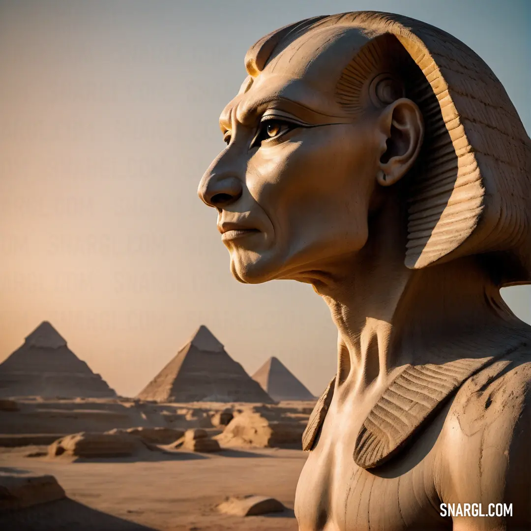 Statue of an egyptian male Sphinx in front of the pyramids of giza, egypt