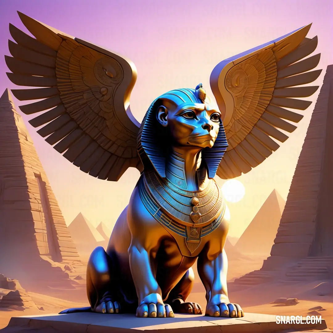 Statue of an egyptian sphinx dog with wings on its back