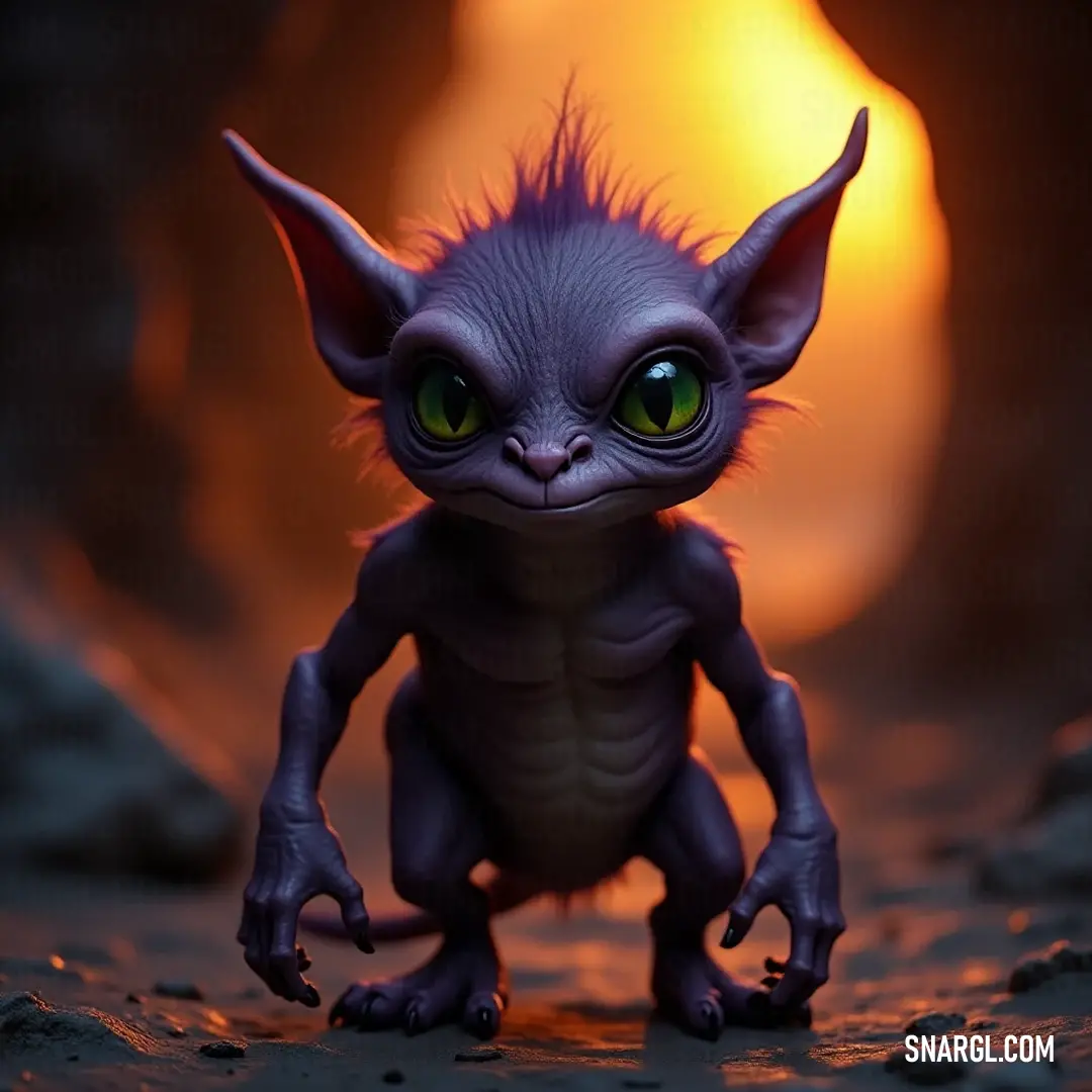 A mystical scene featuring a small Spindle with vivid green eyes against a backdrop of enigmatic glowing light within a dark cave. In a deeply shadowed cave, a small Spindle with striking green eyes stands illuminated by a soft, glowing light behind it, casting an enchanting silhouette that entices the curiosity of anyone who ventures close.
