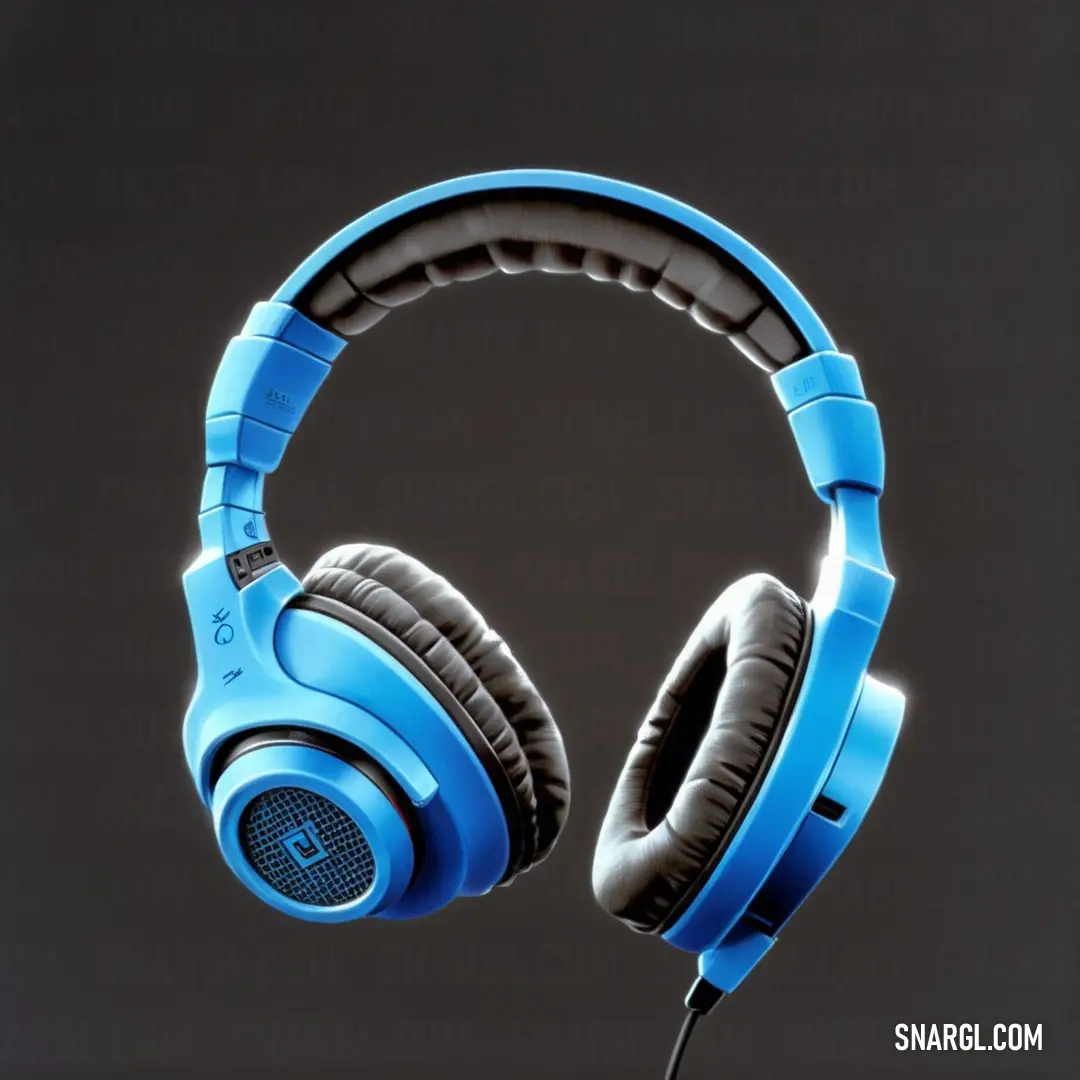 Pair of headphones with a microphone attached to it's earbands, with a black background. Example of RGB 15,192,252 color.