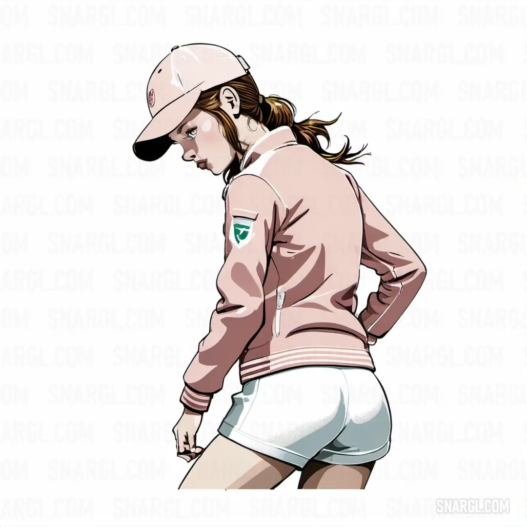 Woman in a pink jacket and white shorts is standing with her hands on her hips
