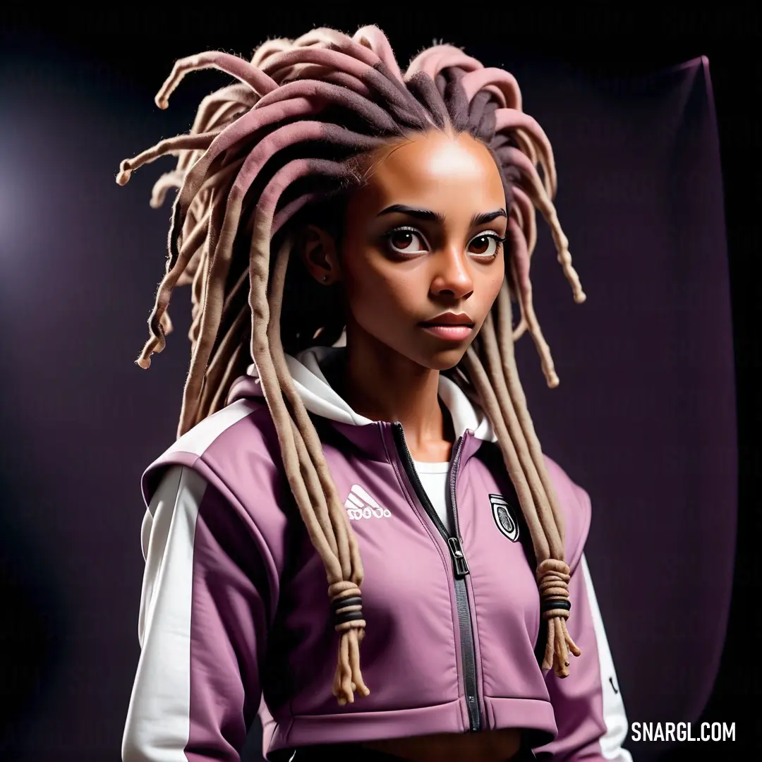 Woman with dreadlocks standing in front of a purple background