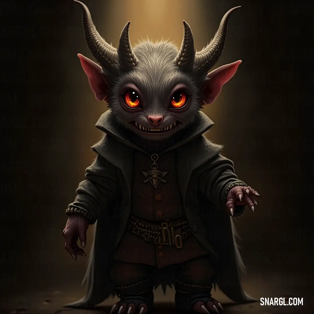 A whimsical Sprocket with horns and a stylish coat, brimming with playful charm. A stylish Sprocket adorned with horns and dressed in a coat strikes a pose with a playful flair. Its whimsical demeanor, set against a whimsical backdrop, perfectly encapsulates the charm of this fantastical creature within a world of adventure.