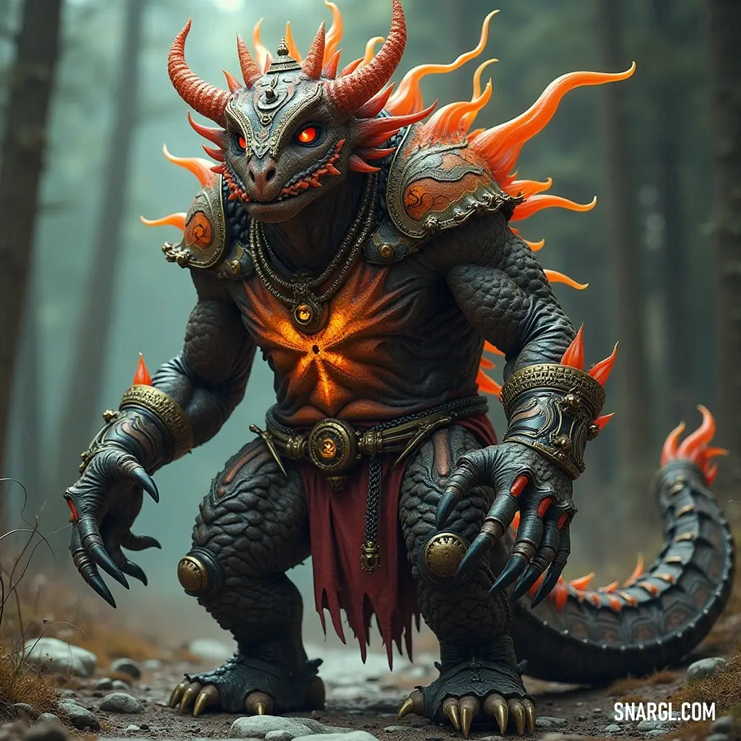 Demonic Sprocket: Flames of Fury An intense Demonic Sprocket radiates fierce orange flames, engulfing his face and arms in a fiery glow, evoking both fear and awe as he stands amidst a swirling haze of smoke and shadow.