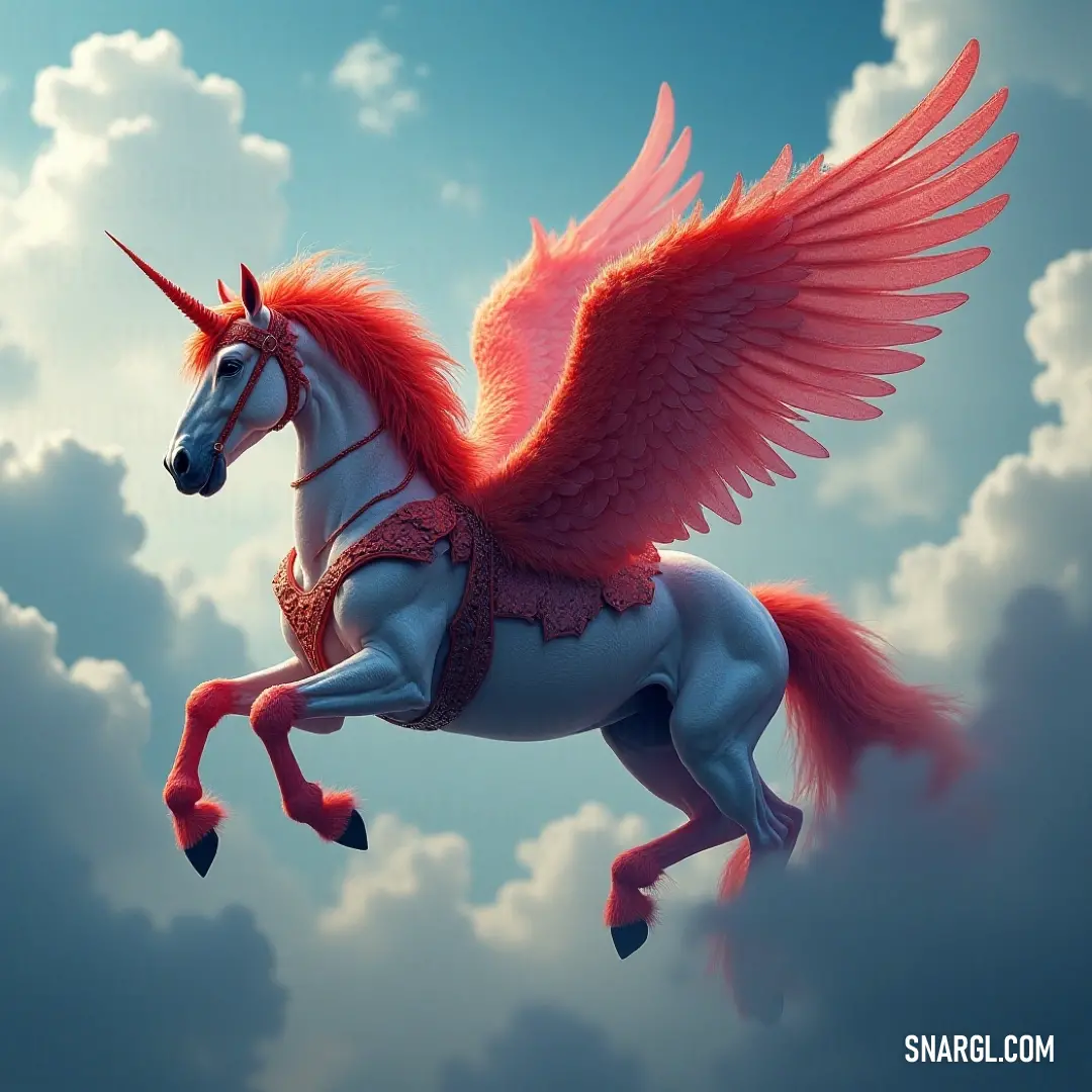 A vibrant Pink Stardust with magnificent wings elegantly flying through a sky filled with fluffy clouds. A stunning Pink Stardust with vibrant wings soars gracefully through the open sky, accompanied by fluffy clouds that create a dreamy backdrop, capturing the exhilaration of flight in a world of endless possibilities.