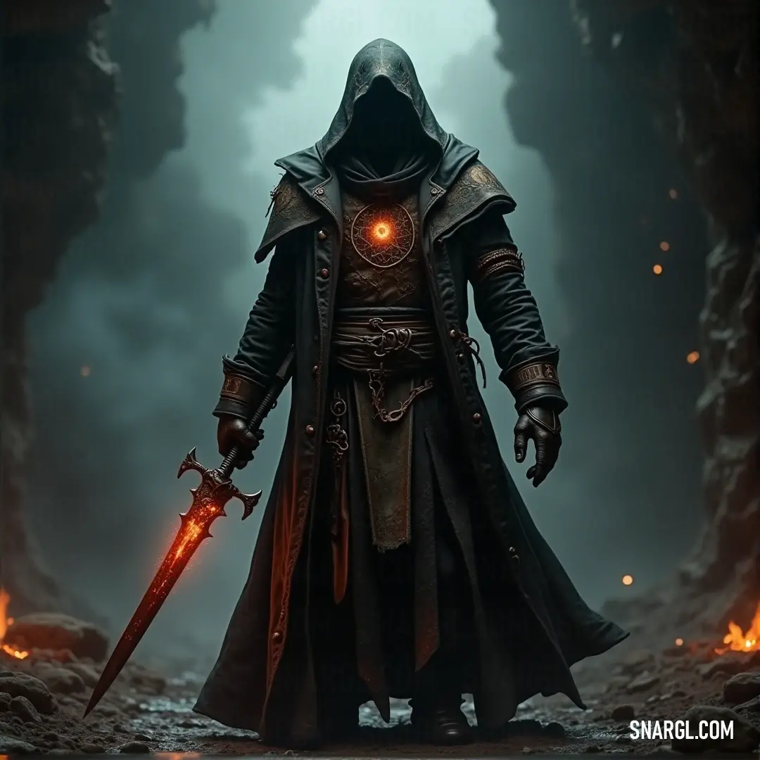 A Stellar Enchanter in a hooded cloak stands poised with two swords in hand, surrounded by molten lava and crackling fire in a dark, foreboding cave. A Stellar Enchanter, cloaked in a dark, hooded outfit, grips two swords with fiery determination as lava and fire light up the cave, casting a dangerous and dramatic glow.